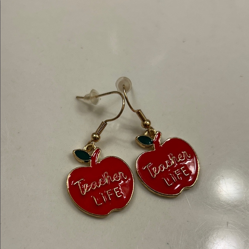 Red Apple Teacher Life Earrings